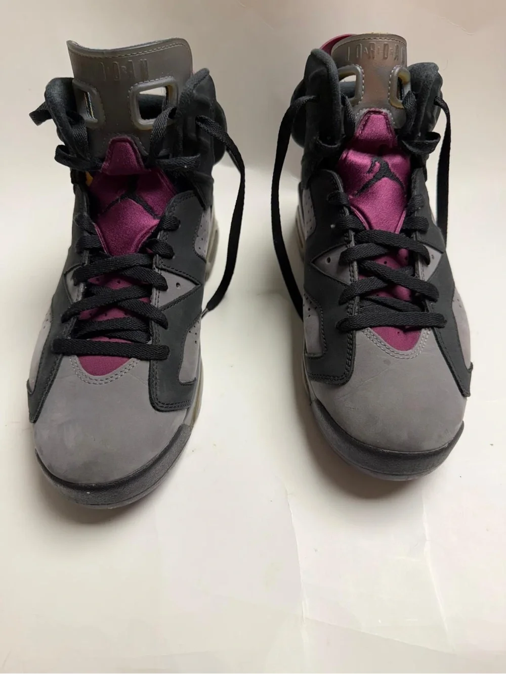 Jordan Women’s High-Top Sneakers in Gray, Black and Purple